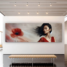 Lade das Bild in den Galerie-Viewer, Aluminiumbild Asiatische Frau mit Mohnblumen Panorama
