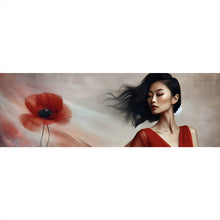 Lade das Bild in den Galerie-Viewer, Spannrahmenbild Asiatische Frau mit Mohnblumen Panorama
