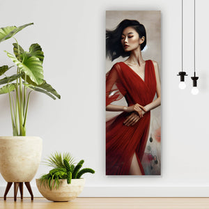 Poster Asiatische Frau mit Mohnblumen Panorama Hoch