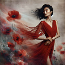 Lade das Bild in den Galerie-Viewer, Leinwandbild Asiatische Frau mit Mohnblumen Quadrat
