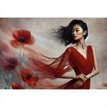 Lade das Bild in den Galerie-Viewer, Poster Asiatische Frau mit Mohnblumen Querformat
