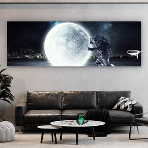 Aluminiumbild Astronaut der den Mond rollt Panorama