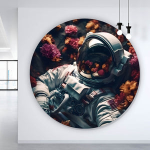 Aluminiumbild gebürstet Astronaut im Blumenmeer Digital Art Kreis