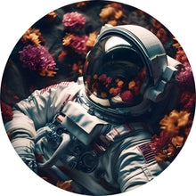 Lade das Bild in den Galerie-Viewer, Aluminiumbild gebürstet Astronaut im Blumenmeer Digital Art Kreis
