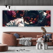 Lade das Bild in den Galerie-Viewer, Aluminiumbild gebürstet Astronaut im Blumenmeer Digital Art Panorama

