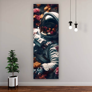 Aluminiumbild gebürstet Astronaut im Blumenmeer Digital Art Panorama Hoch