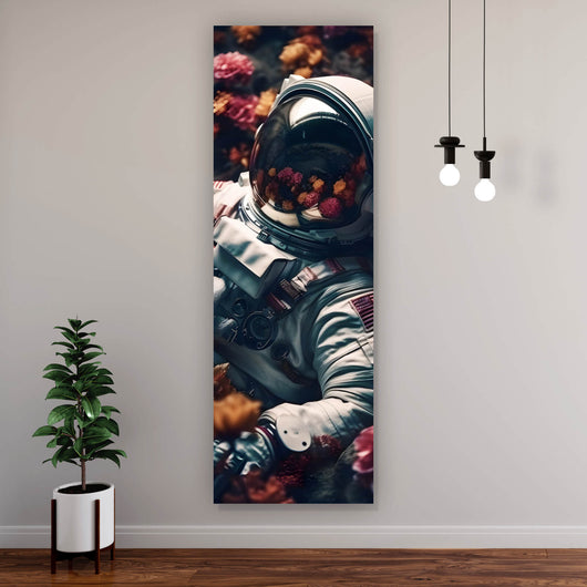 Leinwandbild Astronaut im Blumenmeer Digital Art Panorama Hoch