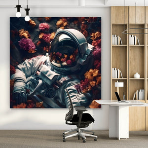 Leinwandbild Astronaut im Blumenmeer Digital Art Quadrat
