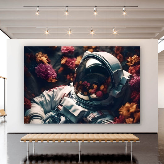 Leinwandbild Astronaut im Blumenmeer Digital Art Querformat