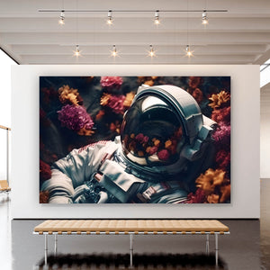 Aluminiumbild Astronaut im Blumenmeer Digital Art Querformat