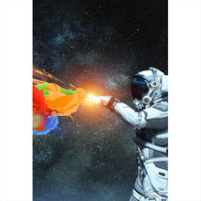 Lade das Bild in den Galerie-Viewer, Aluminiumbild gebürstet Astronaut schießt Regenbogen Hochformat
