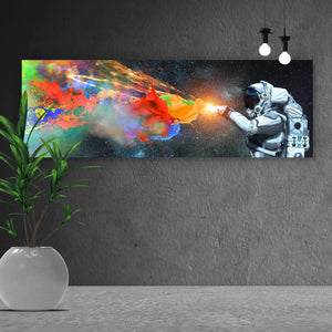 Poster Astronaut schießt Regenbogen Panorama