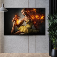 Lade das Bild in den Galerie-Viewer, Aluminiumbild Ballerina steht in Flammen Querformat
