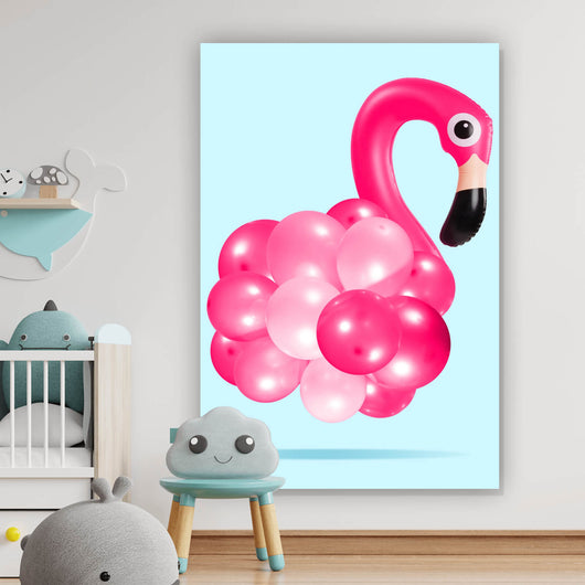 Acrylglasbild Ballon Flamingo Hochformat