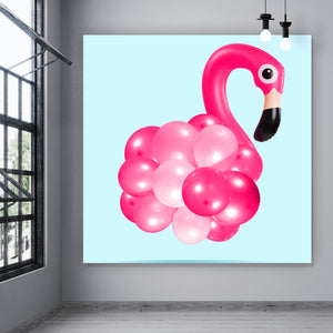 Aluminiumbild Ballon Flamingo Quadrat