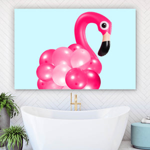 Aluminiumbild gebürstet Ballon Flamingo Querformat