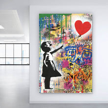 Lade das Bild in den Galerie-Viewer, Aluminiumbild gebürstet Banksy - Ballon Girl Graffity Hochformat
