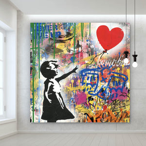 Aluminiumbild Banksy - Ballon Girl Graffity Quadrat