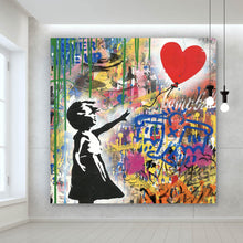 Lade das Bild in den Galerie-Viewer, Spannrahmenbild Banksy - Ballon Girl Graffity Quadrat
