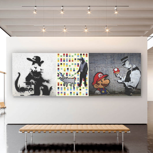 Leinwandbild Banksy - Charakter Collage Panorama