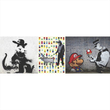 Lade das Bild in den Galerie-Viewer, Aluminiumbild gebürstet Banksy - Charakter Collage Panorama
