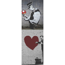 Lade das Bild in den Galerie-Viewer, Aluminiumbild gebürstet Banksy - Charakter Collage Panorama Hoch
