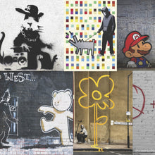 Lade das Bild in den Galerie-Viewer, Aluminiumbild gebürstet Banksy - Charakter Collage Quadrat
