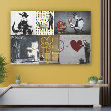 Lade das Bild in den Galerie-Viewer, Aluminiumbild Banksy - Charakter Collage Querformat
