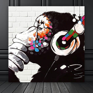 Acrylglasbild Banksy - DJ Monkey Quadrat