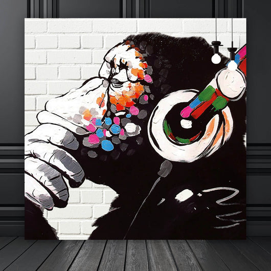 Spannrahmenbild Banksy - DJ Monkey Quadrat