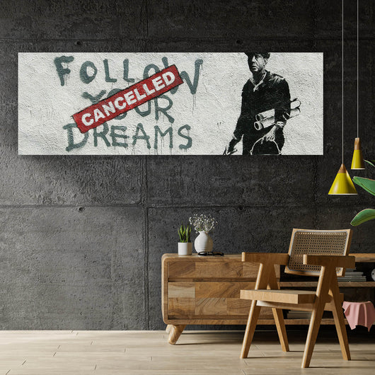 Aluminiumbild gebürstet Banksy - Follow your dreams cancelled Panorama