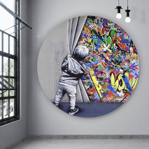 Aluminiumbild gebürstet Banksy - Graffity Wall Kreis