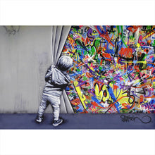 Lade das Bild in den Galerie-Viewer, Aluminiumbild gebürstet Banksy - Graffity Wall Querformat
