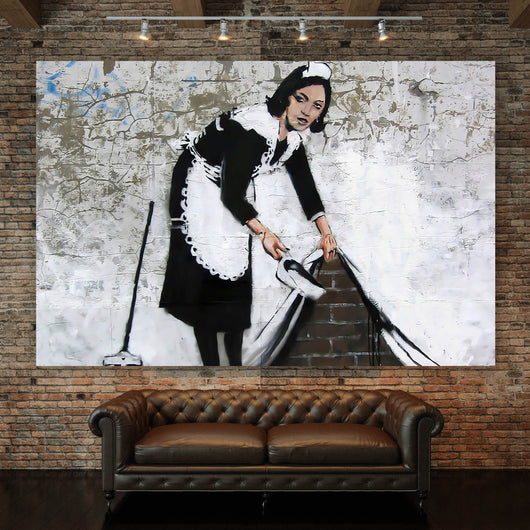 Aluminiumbild gebürstet Banksy - Hausfrau Querformat