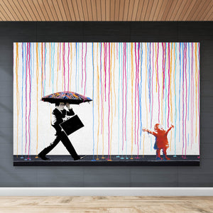 Aluminiumbild Banksy - In the Rain Querformat