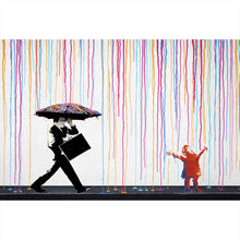 Lade das Bild in den Galerie-Viewer, Aluminiumbild gebürstet Banksy - In the Rain Querformat
