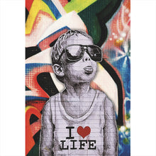Lade das Bild in den Galerie-Viewer, Aluminiumbild Banksy - Junge i love life Hochformat
