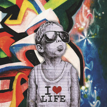 Lade das Bild in den Galerie-Viewer, Aluminiumbild Banksy - Junge i love life Quadrat
