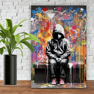 Aluminiumbild gebürstet Banksy Kind Abstrakt Hochformat