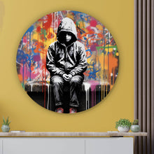 Lade das Bild in den Galerie-Viewer, Aluminiumbild gebürstet Banksy Kind Abstrakt Kreis
