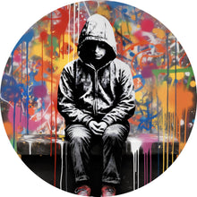 Lade das Bild in den Galerie-Viewer, Aluminiumbild gebürstet Banksy Kind Abstrakt Kreis
