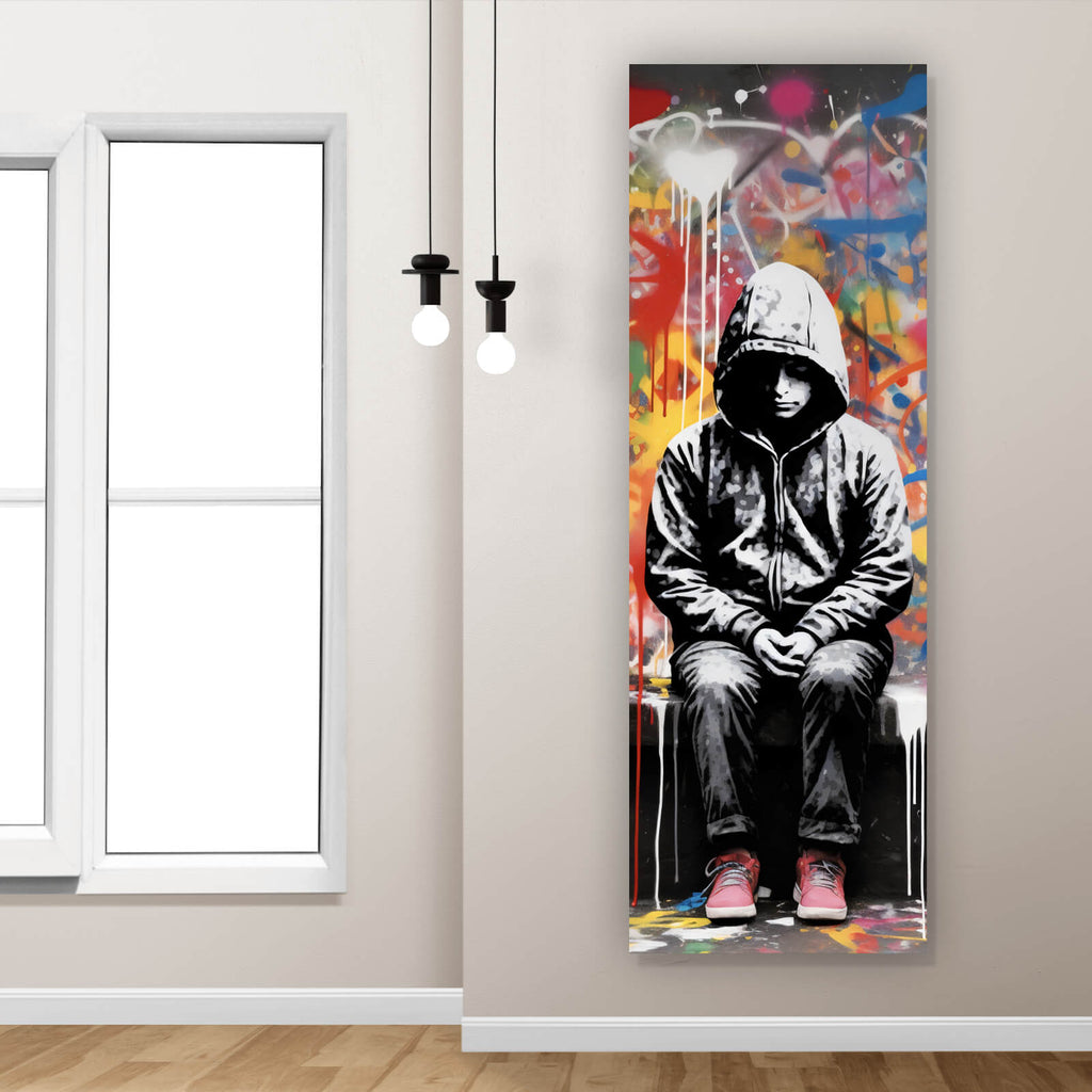 Giallobus - Große Gemälde Im XXL-Format - Banksy - Street Art - DJ Monkey - Leinwand - 218x100cm | 3pcs. X 70x100cm - Moderne Gemälde Für Zu Hause