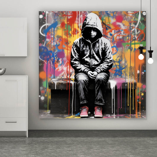 Aluminiumbild gebürstet Banksy Kind Abstrakt Quadrat