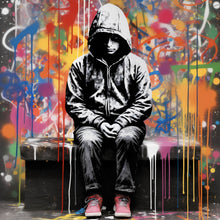 Lade das Bild in den Galerie-Viewer, Aluminiumbild gebürstet Banksy Kind Abstrakt Quadrat
