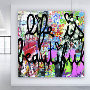 Aluminiumbild Banksy - Life is beautiful Quadrat