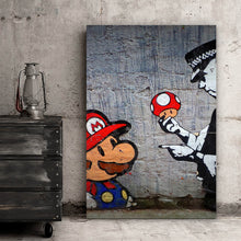Lade das Bild in den Galerie-Viewer, Aluminiumbild gebürstet Banksy - Mario´s Mushrooms Hochformat
