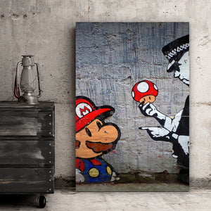 Aluminiumbild gebürstet Banksy - Mario´s Mushrooms Hochformat