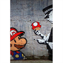 Lade das Bild in den Galerie-Viewer, Aluminiumbild gebürstet Banksy - Mario´s Mushrooms Hochformat
