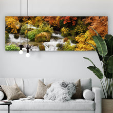 Lade das Bild in den Galerie-Viewer, Leinwandbild Bergbach durch Herbstlandschaft Panorama
