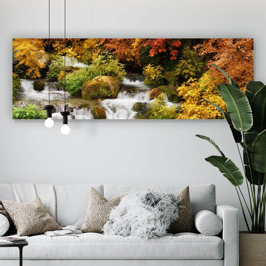 Acrylglasbild Bergbach durch Herbstlandschaft Panorama